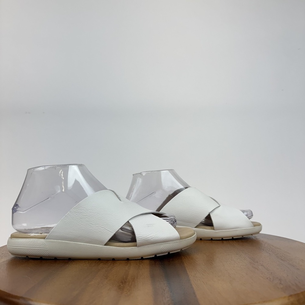 New Marc Joseph New York Crisscross White Leather Slip On Sandals Size‎ 6.5 M